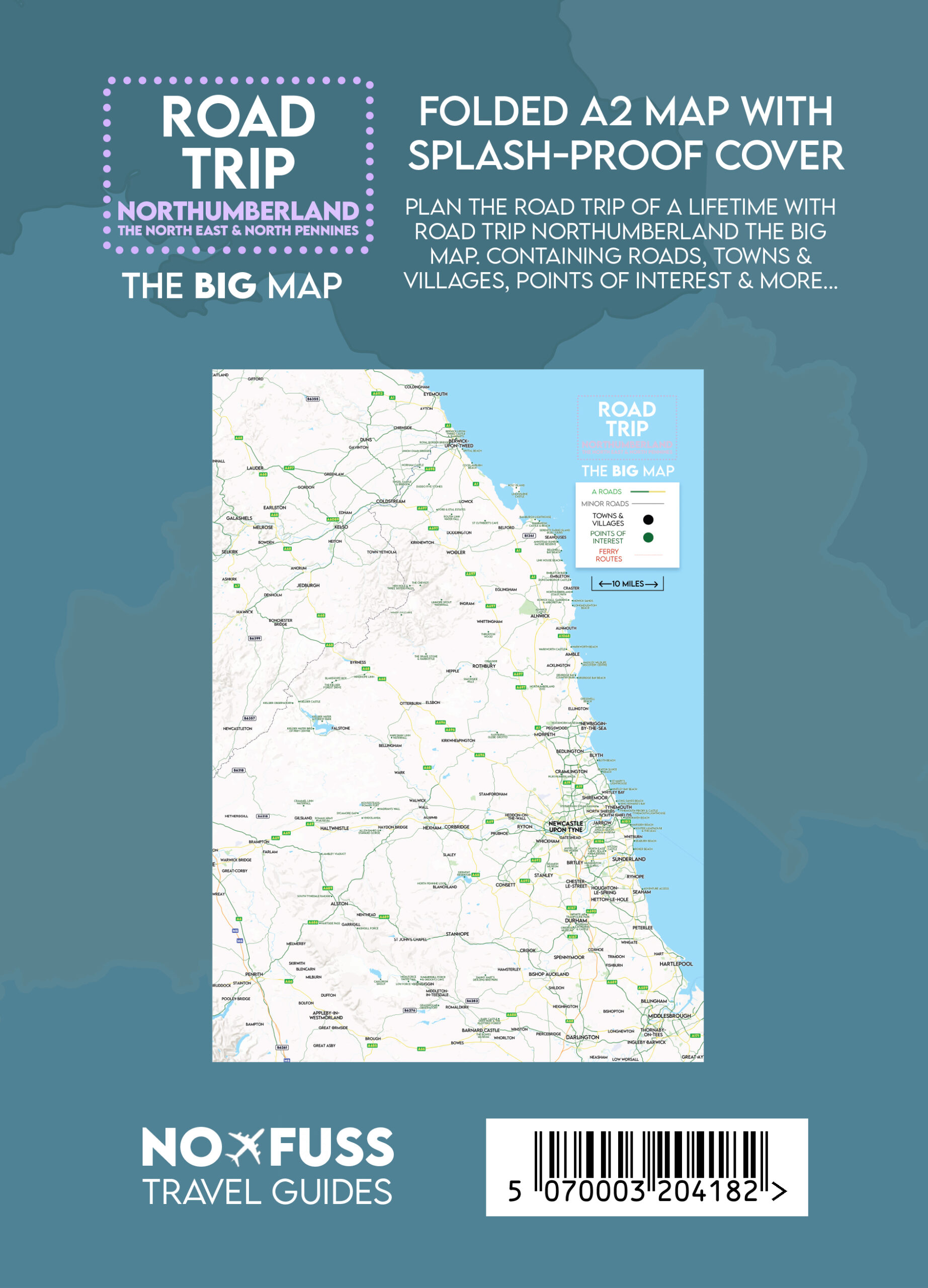 Road Trip Northumberland - The Big Map - A2 Foldable Splashproof Road Map - Image 2