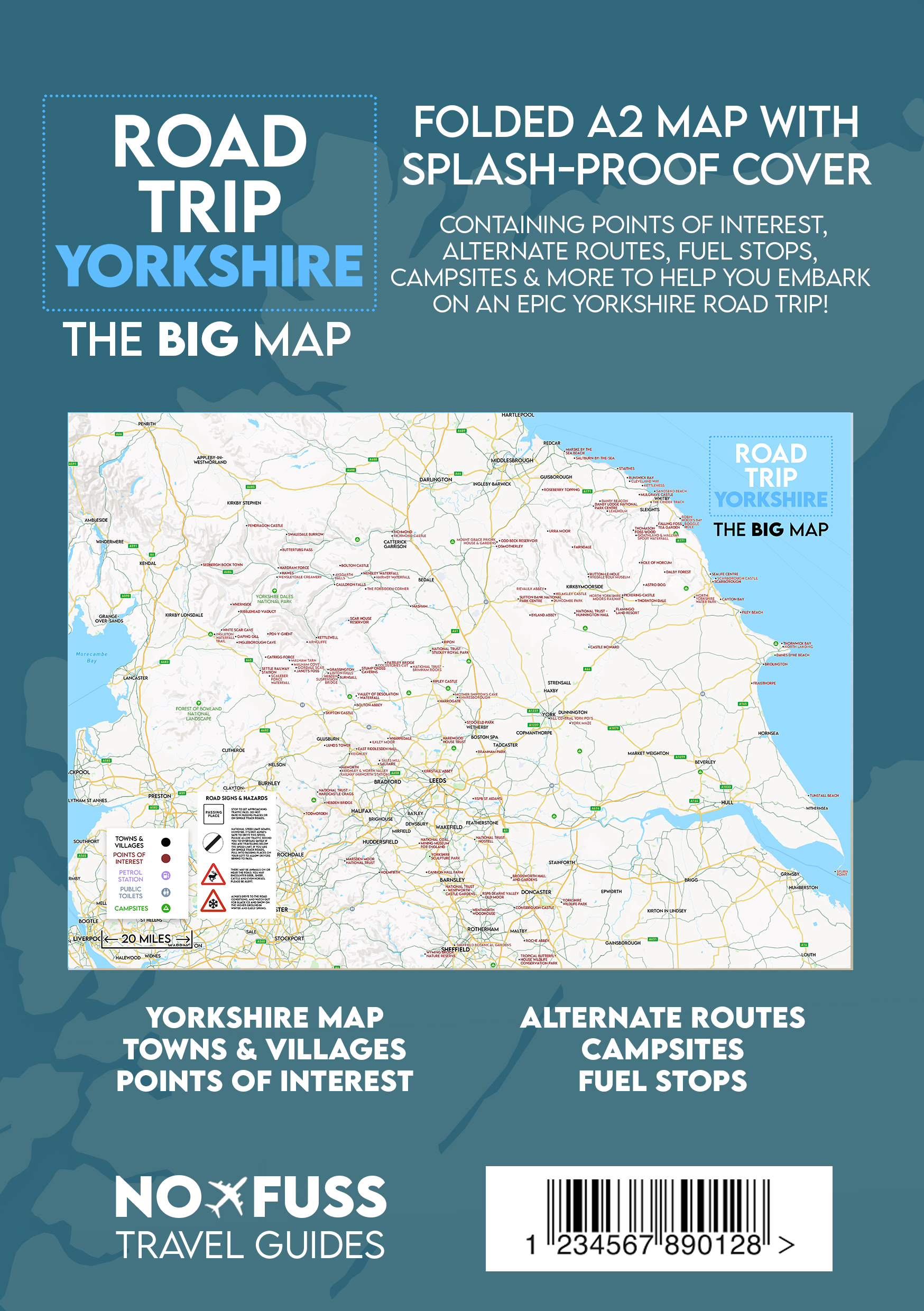 Road Trip Yorkshire – The Big Map – A2 Foldable Splashproof Road Map - Image 2